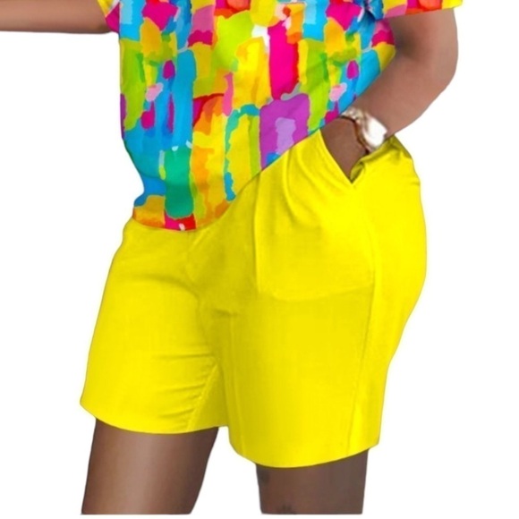 Stretchy Yellow Shorts with Pockets, Size 2XL - Picture 1 of 5